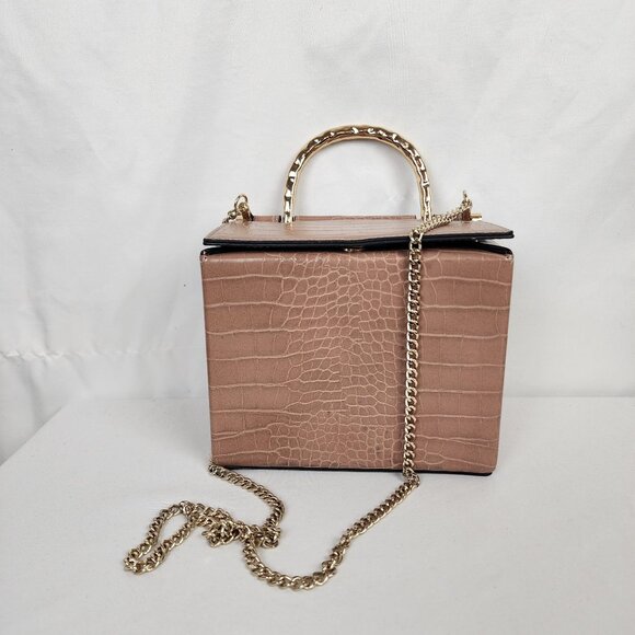 Topshop Meg Boxy Faux Leather Cross Embossed Crossbody Bag Gold Chain Handle - Picture 5 of 13